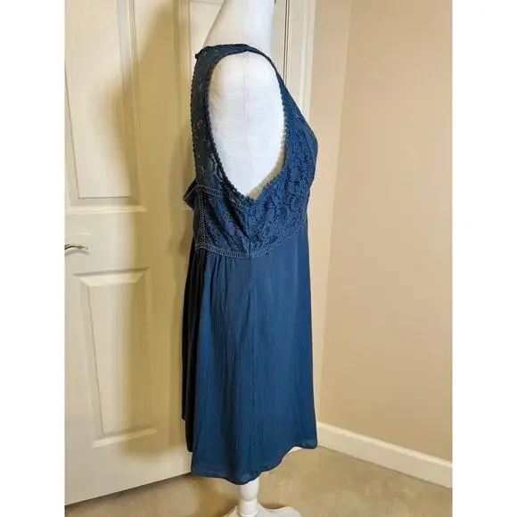 Abercrombie Lace and Chiffon Dress NWT Knee Length Dusty Blue Size Large - Picture 3 of 10